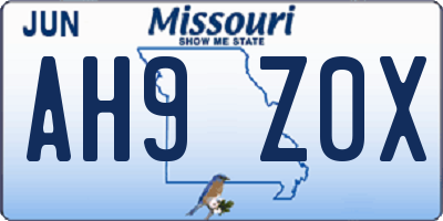 MO license plate AH9Z0X
