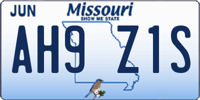 MO license plate AH9Z1S