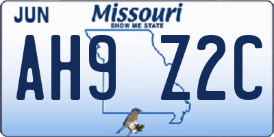 MO license plate AH9Z2C