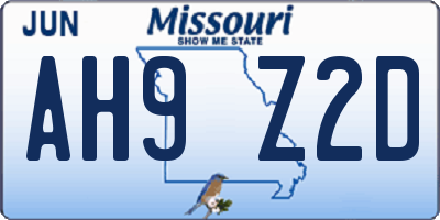 MO license plate AH9Z2D