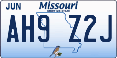MO license plate AH9Z2J