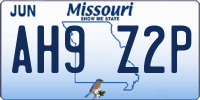 MO license plate AH9Z2P