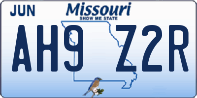 MO license plate AH9Z2R