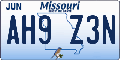 MO license plate AH9Z3N