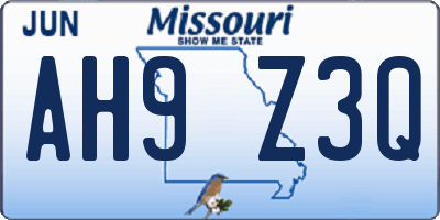 MO license plate AH9Z3Q