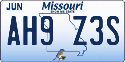 MO license plate AH9Z3S