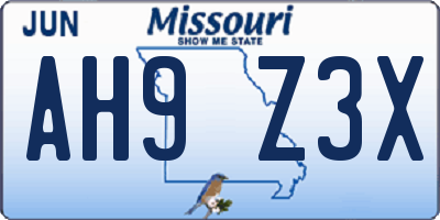 MO license plate AH9Z3X