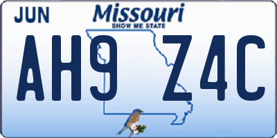 MO license plate AH9Z4C