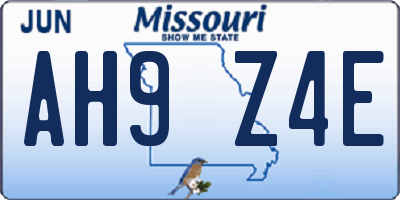 MO license plate AH9Z4E