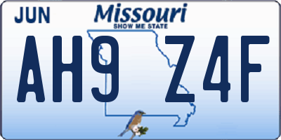 MO license plate AH9Z4F