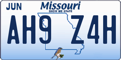 MO license plate AH9Z4H