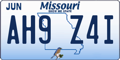 MO license plate AH9Z4I