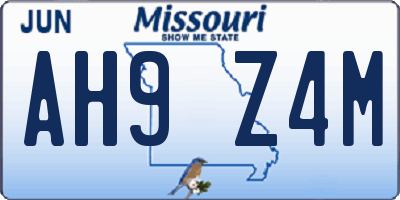 MO license plate AH9Z4M
