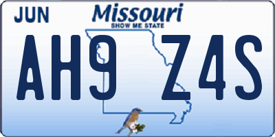 MO license plate AH9Z4S