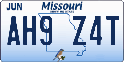 MO license plate AH9Z4T