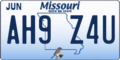 MO license plate AH9Z4U