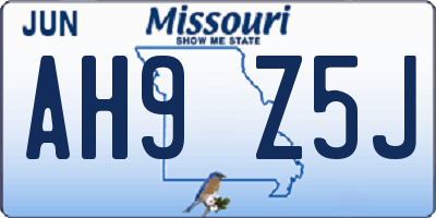 MO license plate AH9Z5J
