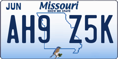 MO license plate AH9Z5K