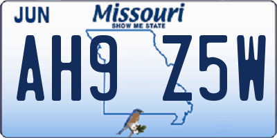 MO license plate AH9Z5W