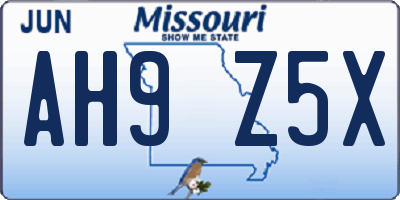 MO license plate AH9Z5X