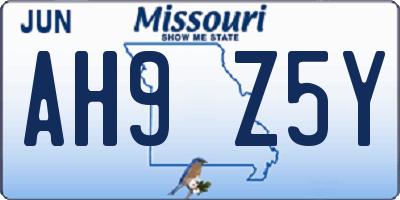 MO license plate AH9Z5Y