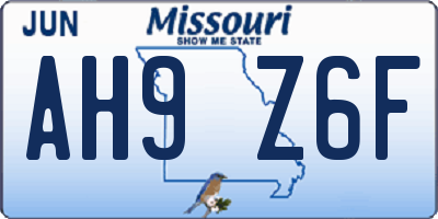 MO license plate AH9Z6F