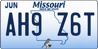 MO license plate AH9Z6T