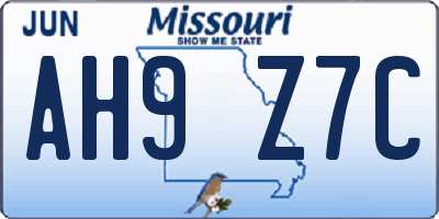 MO license plate AH9Z7C
