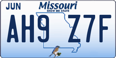 MO license plate AH9Z7F