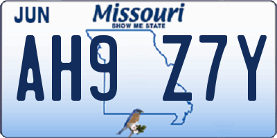 MO license plate AH9Z7Y