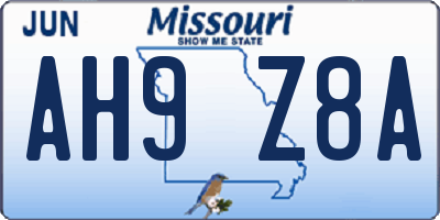 MO license plate AH9Z8A