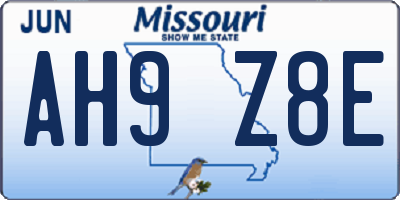 MO license plate AH9Z8E