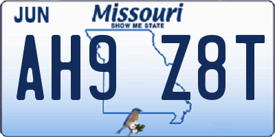 MO license plate AH9Z8T