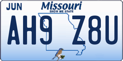 MO license plate AH9Z8U