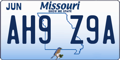 MO license plate AH9Z9A