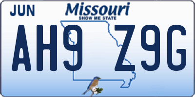 MO license plate AH9Z9G