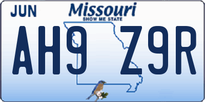 MO license plate AH9Z9R