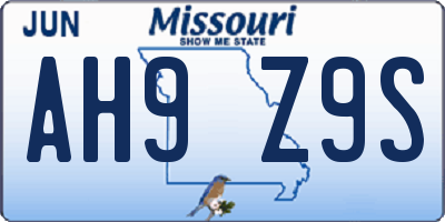 MO license plate AH9Z9S