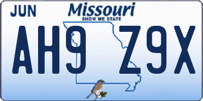 MO license plate AH9Z9X