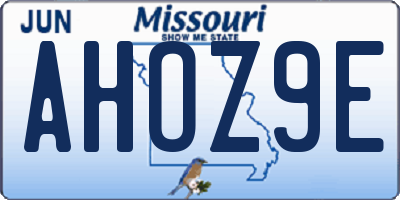 MO license plate AHOZ9E