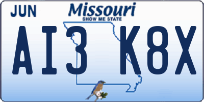 MO license plate AI3K8X