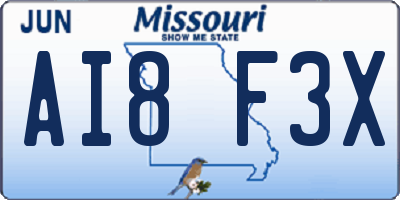 MO license plate AI8F3X