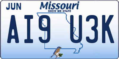 MO license plate AI9U3K