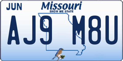 MO license plate AJ9M8U