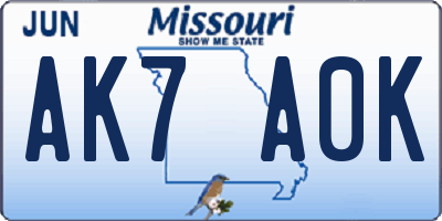 MO license plate AK7A0K