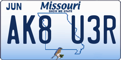 MO license plate AK8U3R