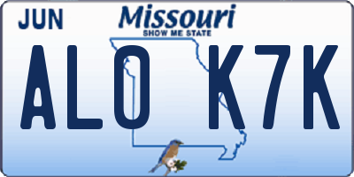 MO license plate AL0K7K
