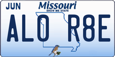 MO license plate AL0R8E