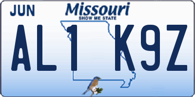 MO license plate AL1K9Z