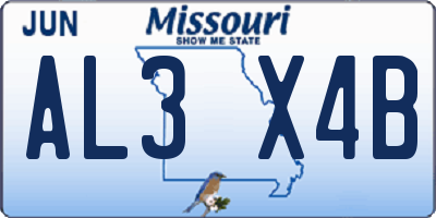 MO license plate AL3X4B